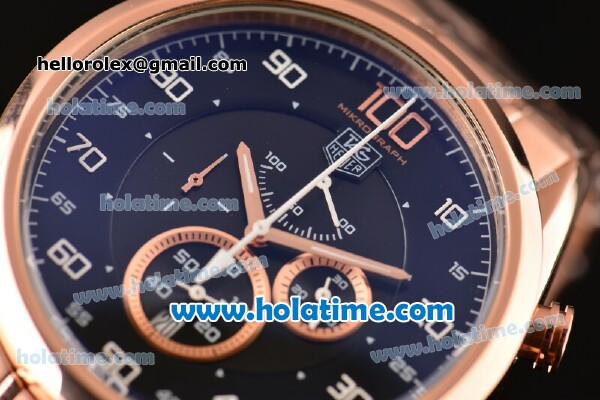Tag Heuer Mikrograph Chrono Miyota OS10 Quartz Full Rose Gold with Black Dial and Arabic Numeral Markers - Click Image to Close